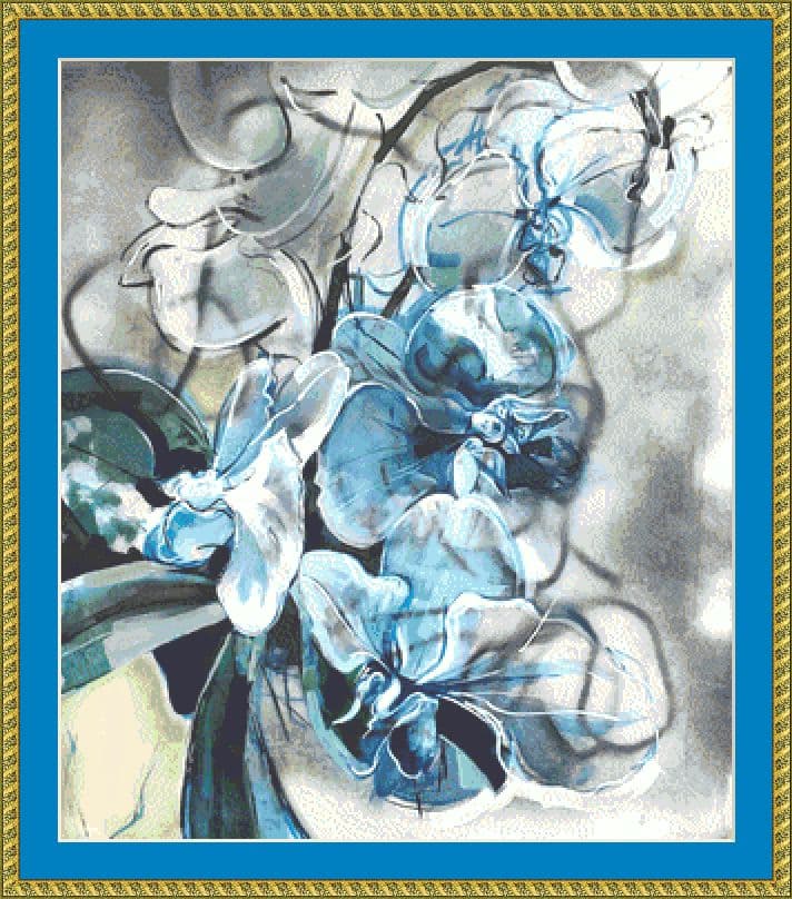 Blue Orchids Cross Stitch Chart