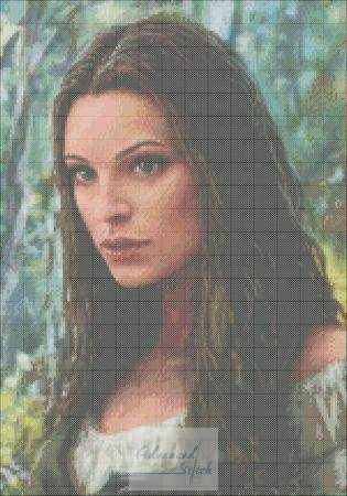 Portrait Beautiful Lady A beautiful lady's cross stitch pattern capturing a woman in the woods.