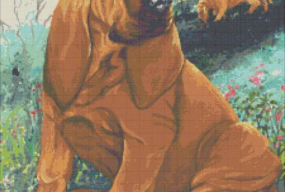 Red Bloodhound Cross Stitch Pattern