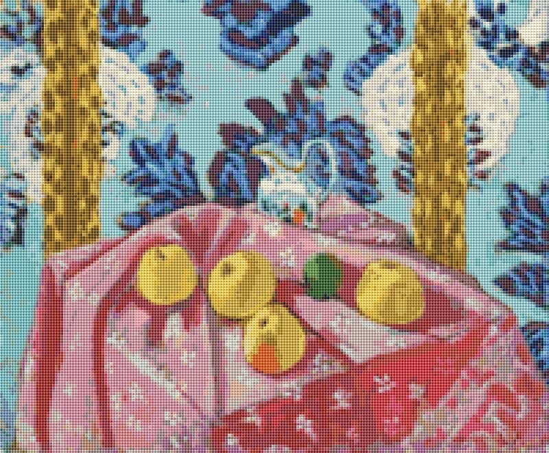 A Matisse painting of a table with fruit on it.