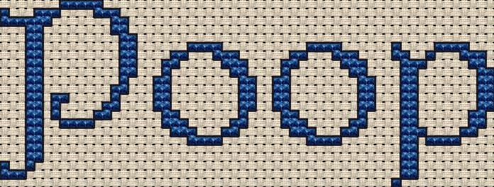 A cross stitch pattern with the word poop.
