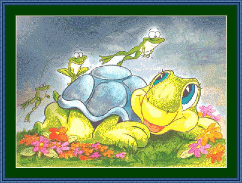 Turtle and Frog Cross Stitch