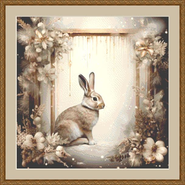White Floral Rabbit Cross Stitch Chart